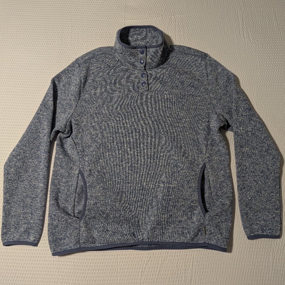 Eddie Bauer Women's Fleece Sweater (Large) Blue/Gray Long Sleeve 1/4 Snap